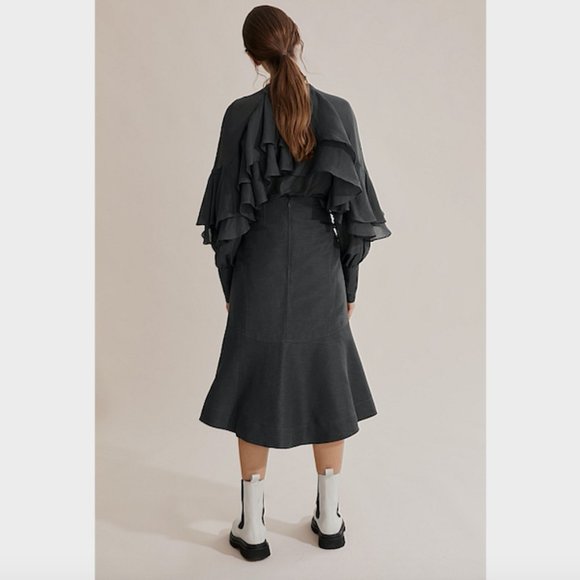 SOLD Country Road Dark Grey Linen Frill Hem Skirt 6 - Picture 5 of 12